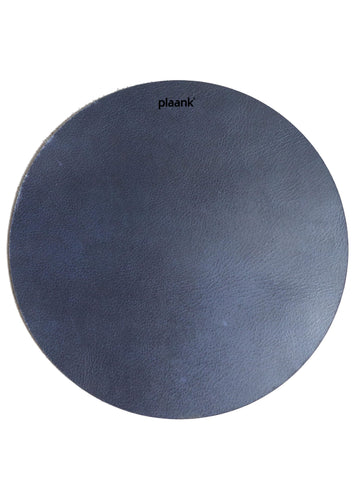 Coasters leather round dark blue (set of 4)